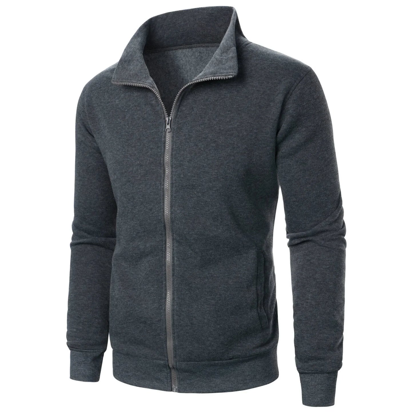Sportig herrhoodie med ståkrage och dragkedja
