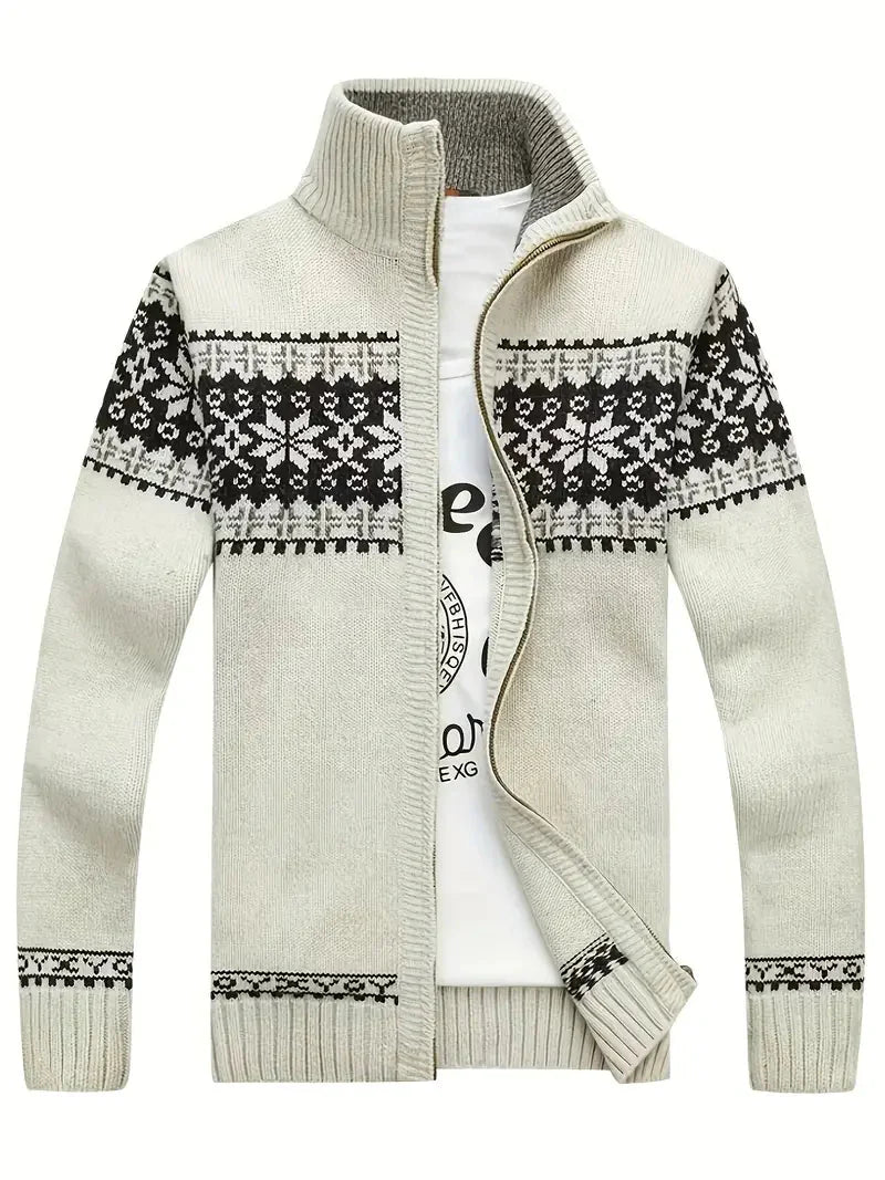 Stickad cardigan | Hög hals | Vinter | Cardigan med dragkedja | Herrkläder