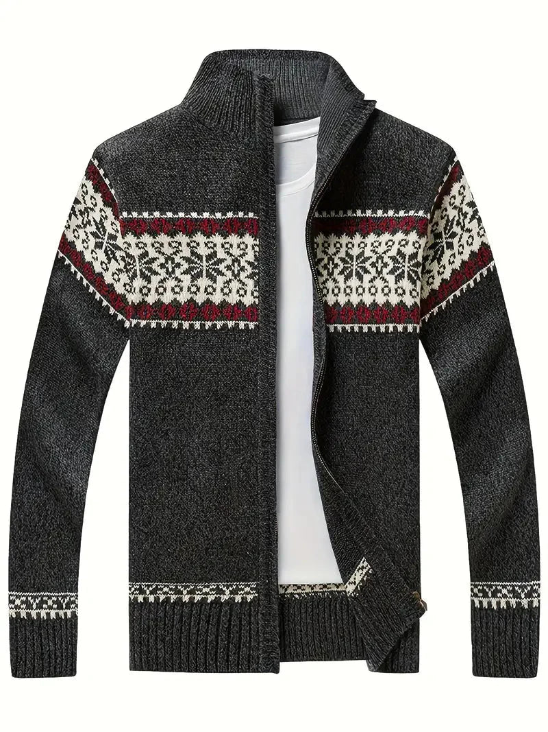 Stickad cardigan | Hög hals | Vinter | Cardigan med dragkedja | Herrkläder