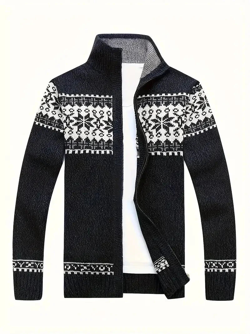 Stickad cardigan | Hög hals | Vinter | Cardigan med dragkedja | Herrkläder