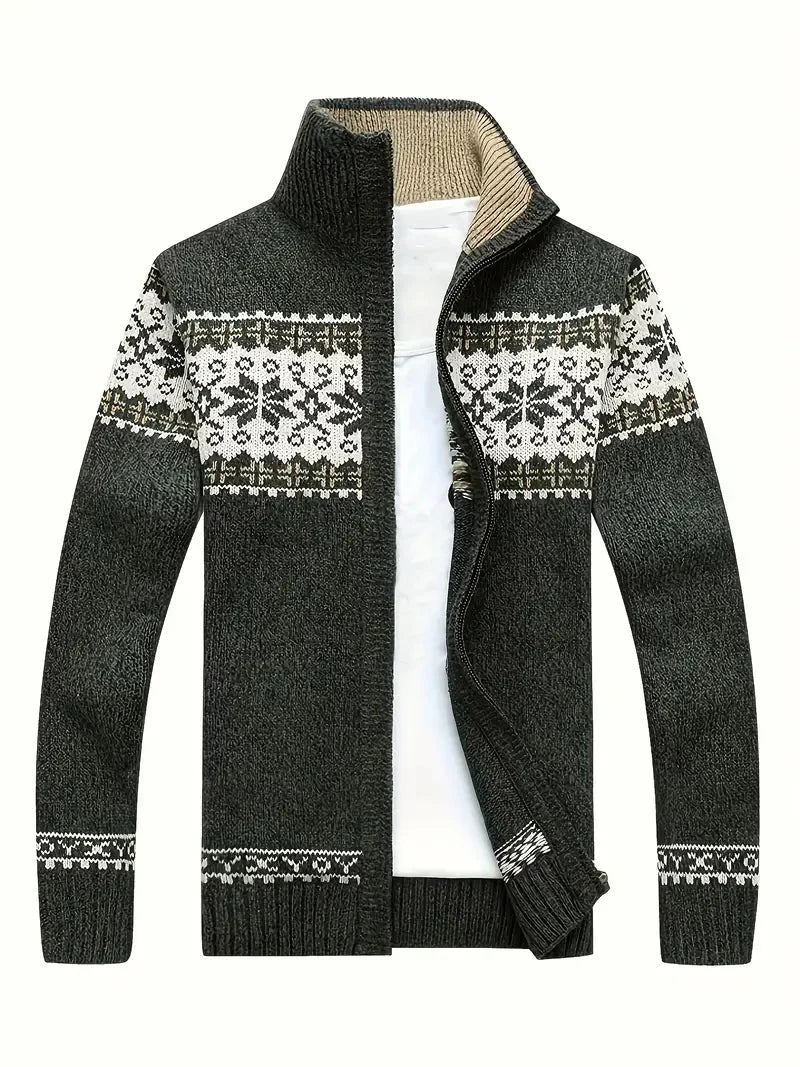 Stickad cardigan | Hög hals | Vinter | Cardigan med dragkedja | Herrkläder