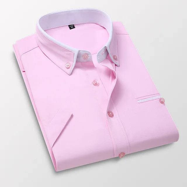 Herrskjorta Kort Ärmar Klassisk Bomull Polyester
