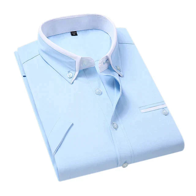 Herrskjorta Kort Ärmar Klassisk Bomull Polyester