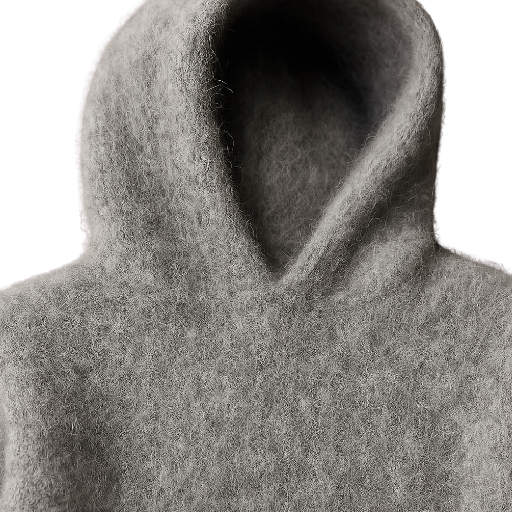 Fluffy Knitted Grey Hoodie