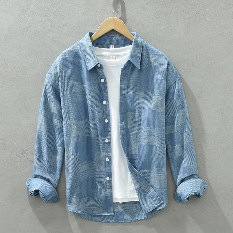 Herrskjorta Modern Patchwork Andningsbar Bomull Polyester