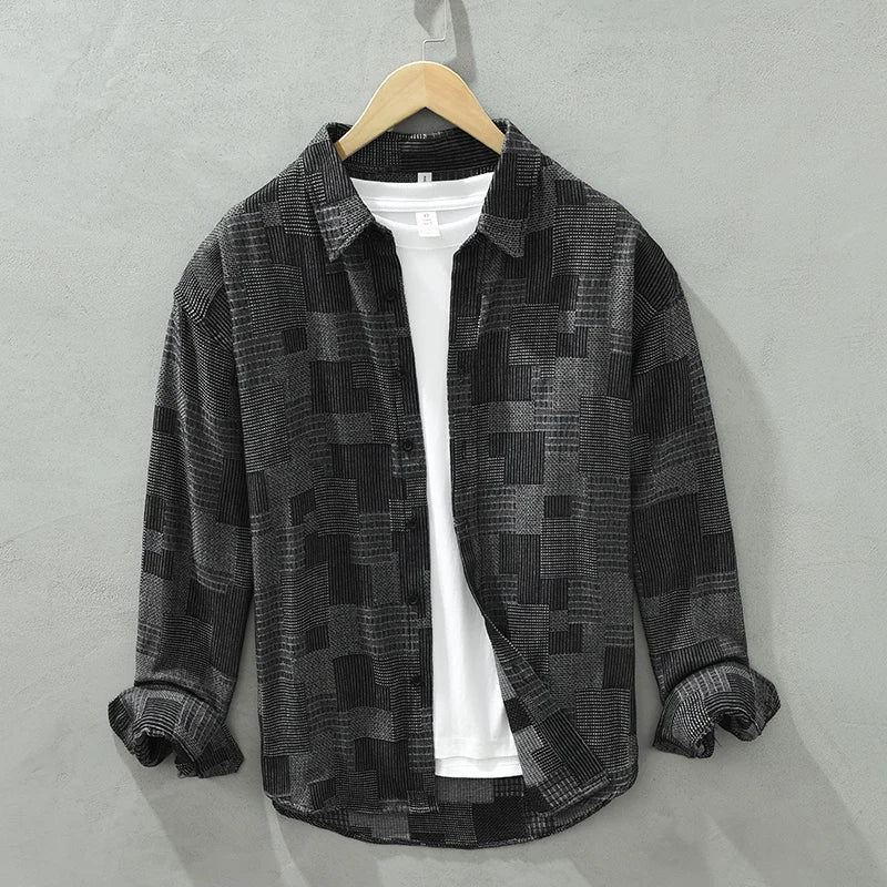 Herrskjorta Modern Patchwork Andningsbar Bomull Polyester