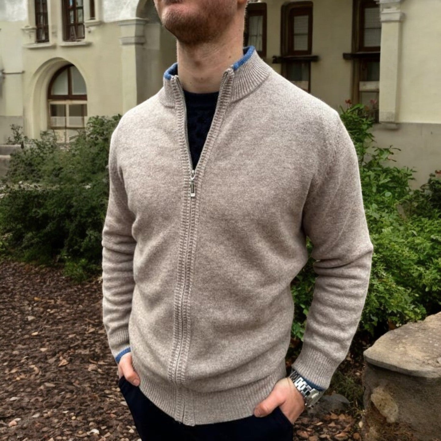 NOEL | Zip-Cardigan i Äkta Merinoull för Herr