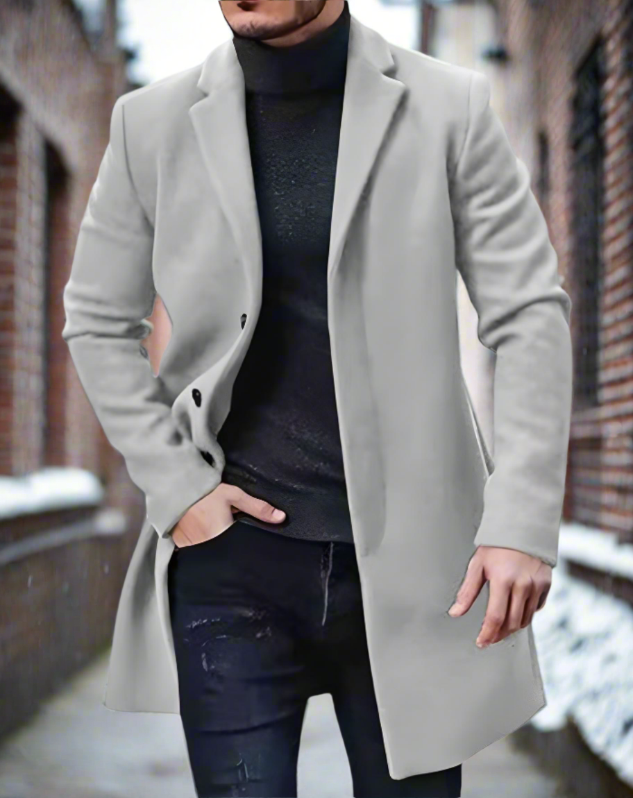 Herrkappa - Ullblandning - Knälång Slim Fit - Enkelknäppt med Notchslag