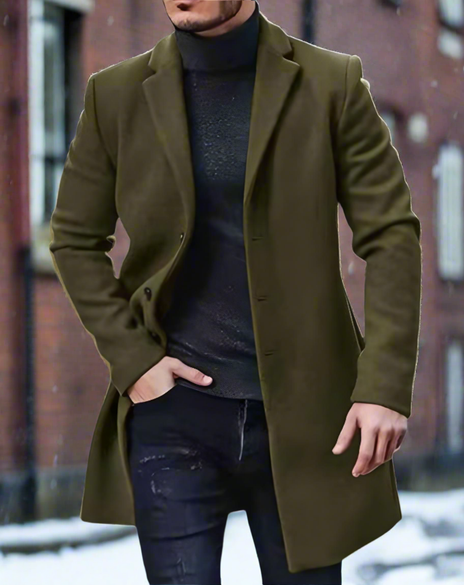 Herrkappa - Ullblandning - Knälång Slim Fit - Enkelknäppt med Notchslag
