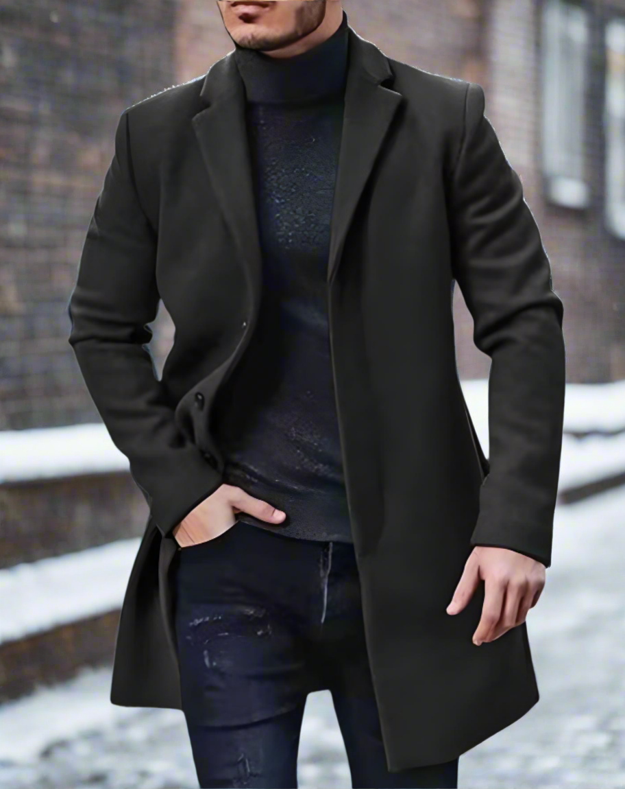 Herrkappa - Ullblandning - Knälång Slim Fit - Enkelknäppt med Notchslag
