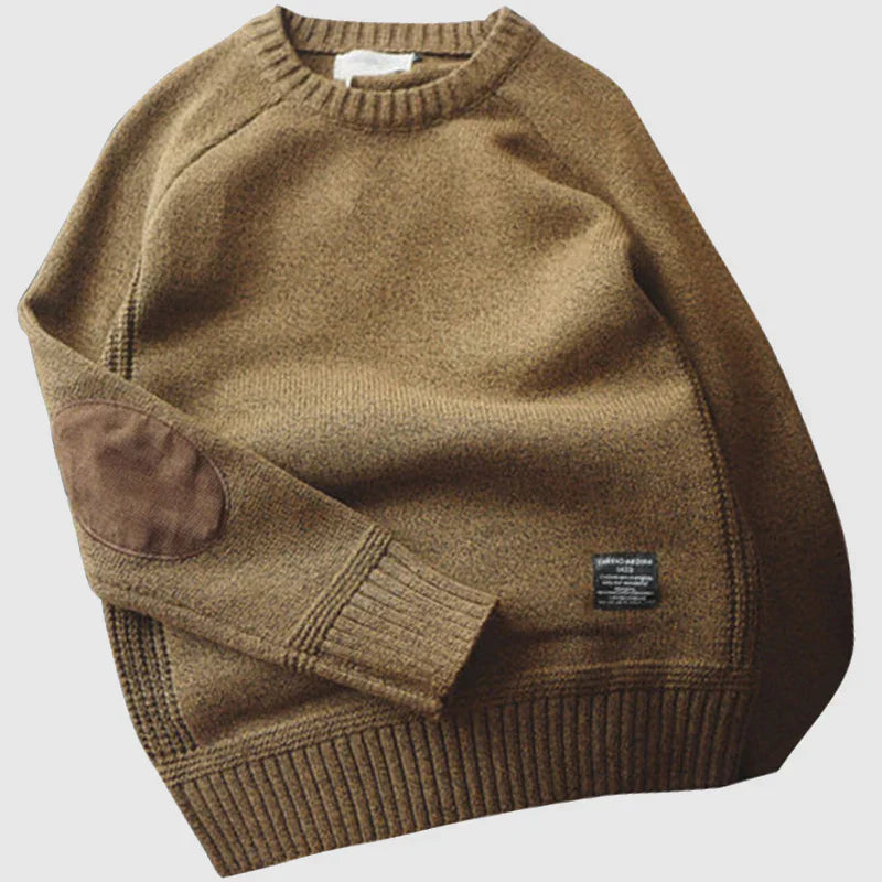 Rundhalsad Tröja Med Patchwork För Herr | Perfekt för Höst/Vinter