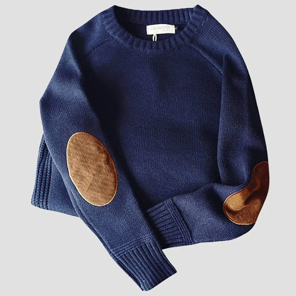 Rundhalsad Tröja Med Patchwork För Herr | Perfekt för Höst/Vinter