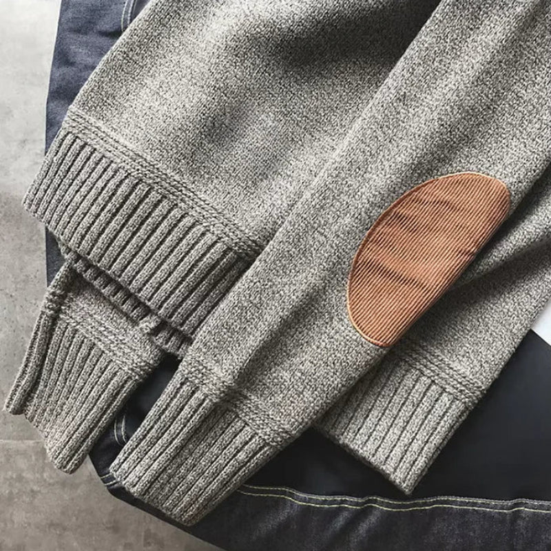 Rundhalsad Tröja Med Patchwork För Herr | Perfekt för Höst/Vinter