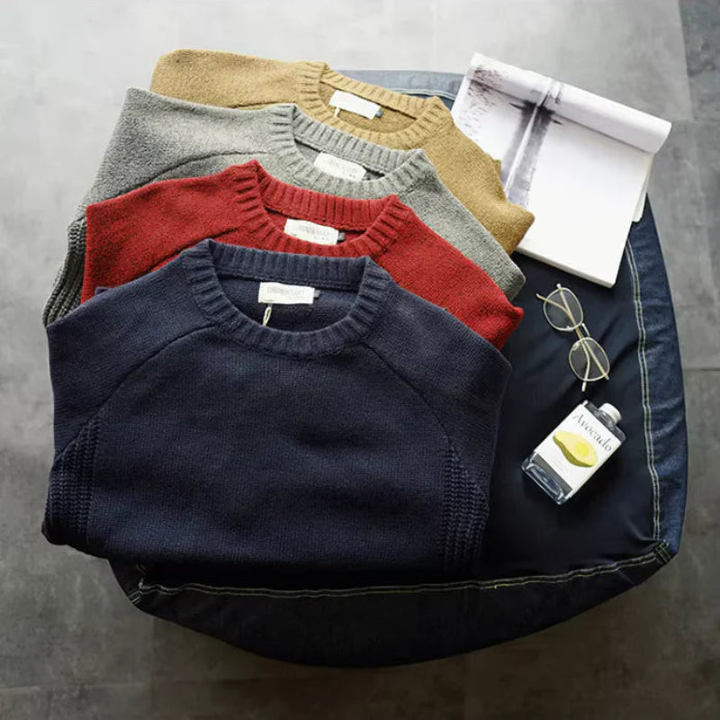 Rundhalsad Tröja Med Patchwork För Herr | Perfekt för Höst/Vinter