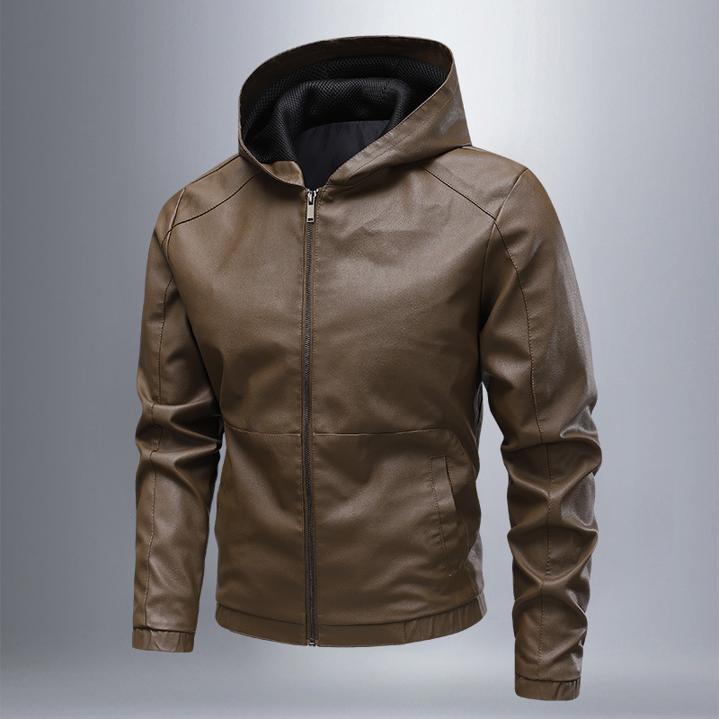 Herrjacka med Huva – Slim Fit – Glansig Yta – Paneler – Dragkedja – Elastiska Muddar