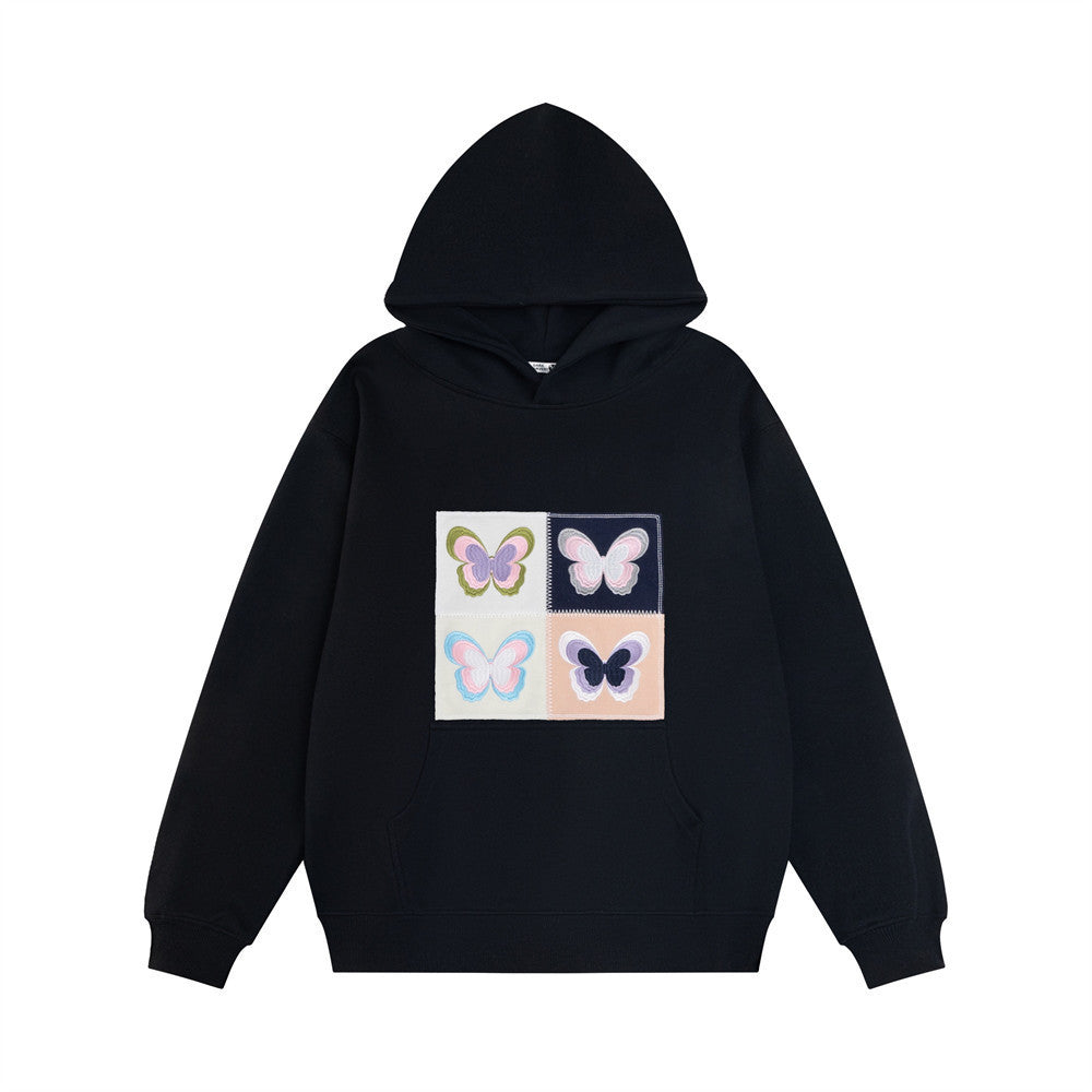 Hoodie med broderad fjärilsapplikation