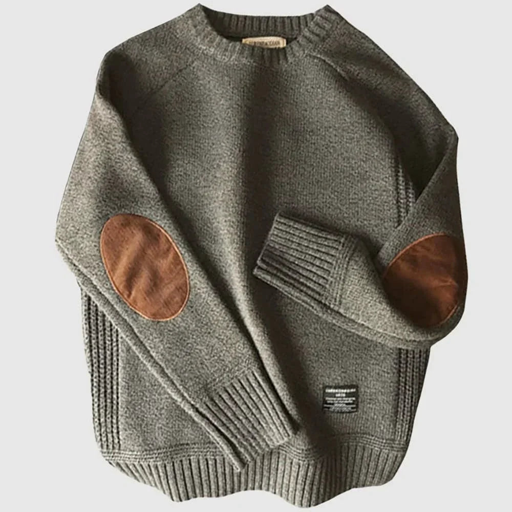Rundhalsad Tröja Med Patchwork För Herr | Perfekt för Höst/Vinter
