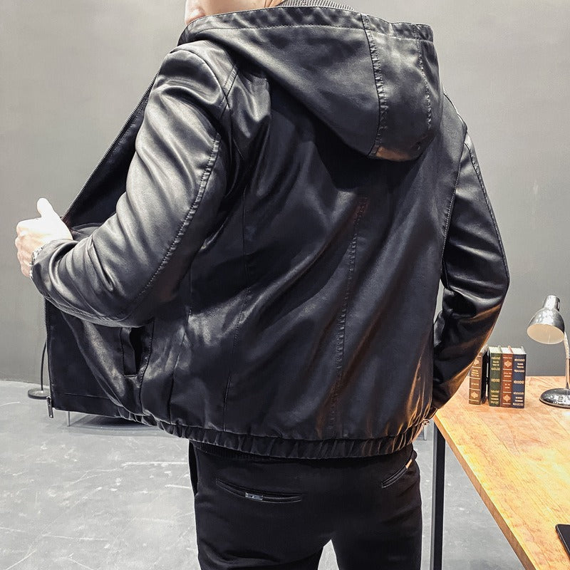 Herrjacka med Huva – Slim Fit – Glansig Yta – Paneler – Dragkedja – Elastiska Muddar