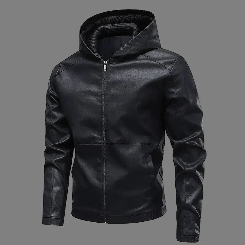 Herrjacka med Huva – Slim Fit – Glansig Yta – Paneler – Dragkedja – Elastiska Muddar