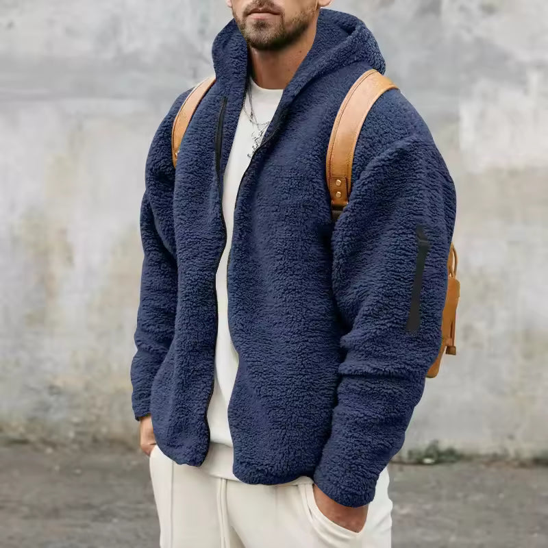 Herr Fleecejacka – Oversize Passform – Huva – Mjuk Fleece – Dragkedja