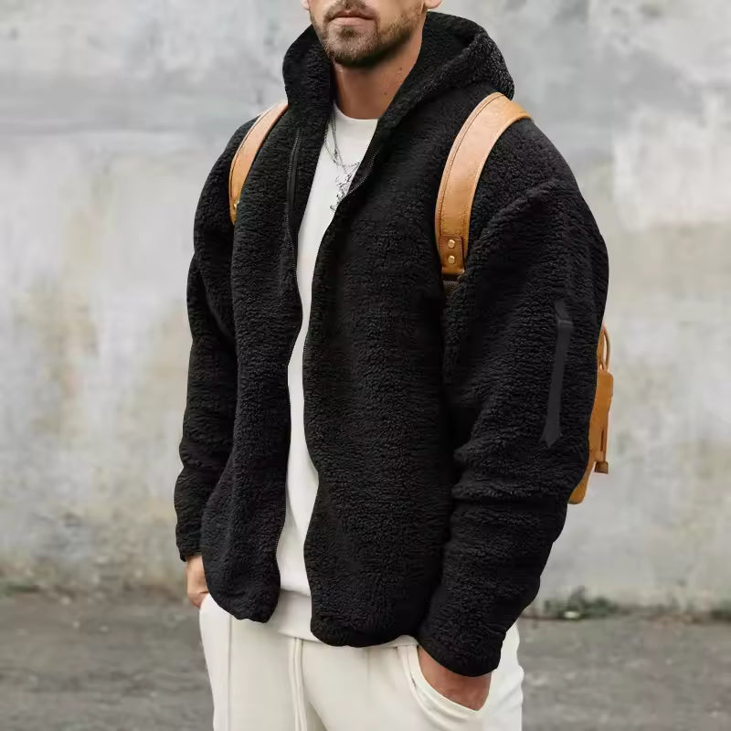 Herr Fleecejacka – Oversize Passform – Huva – Mjuk Fleece – Dragkedja