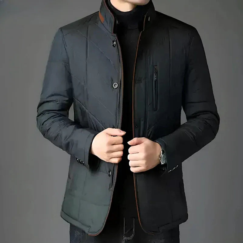 Herr – quiltad vinterjacka med avtagbar fuskpäls – elegant & varm