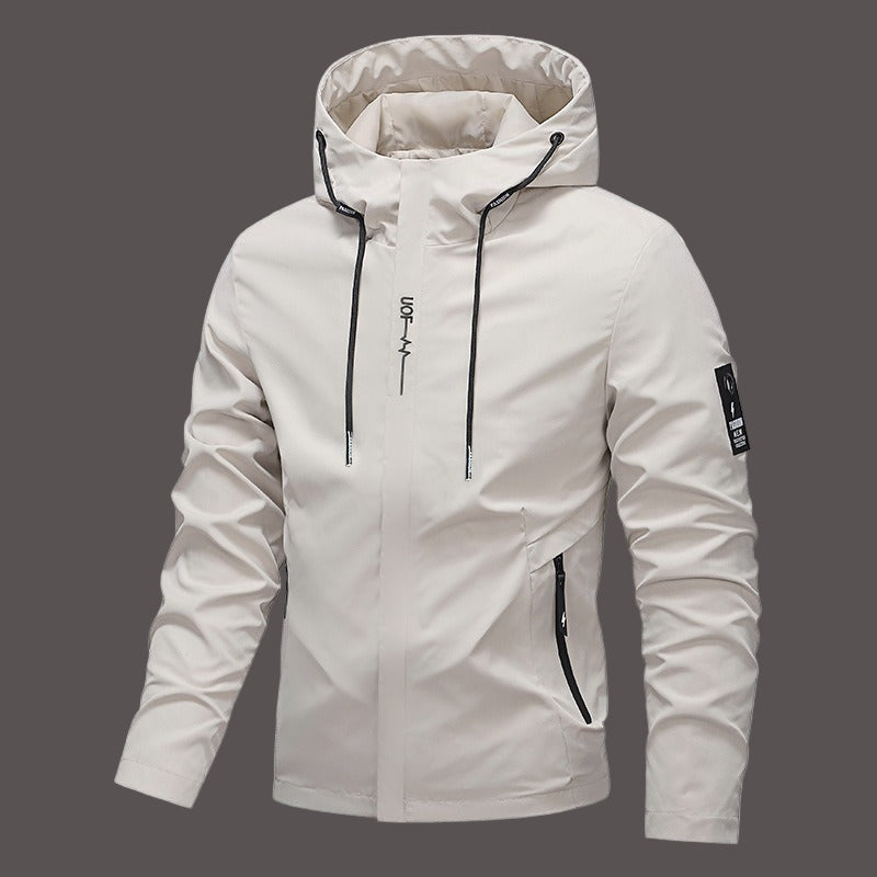 Herrjacka med Huva – Lättvävd – Regular Fit – Dragkedja – Zippade Sidofickor