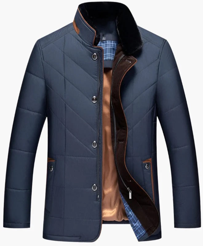 Herr – quiltad vinterjacka med avtagbar fuskpäls – elegant & varm