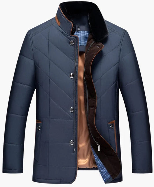 Herr – quiltad vinterjacka med avtagbar fuskpäls – elegant & varm