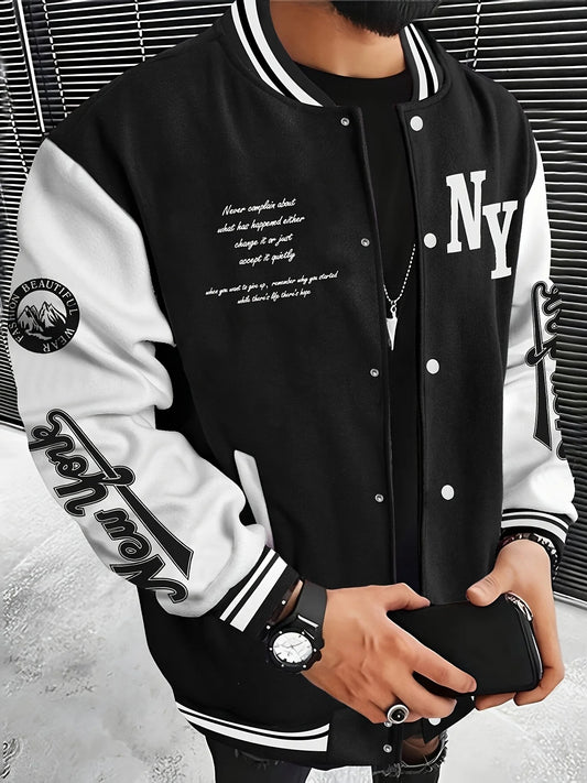 Herr – varsityjacka – geometriskt mönster i streetwear-stil
