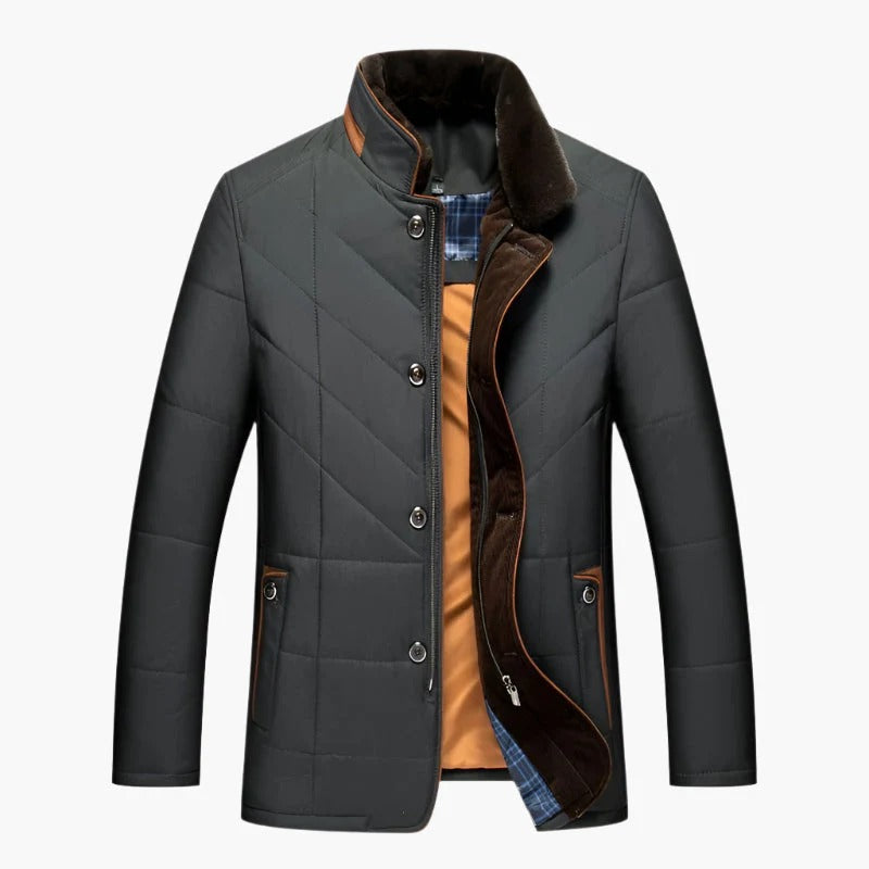 Herr – quiltad vinterjacka med avtagbar fuskpäls – elegant & varm