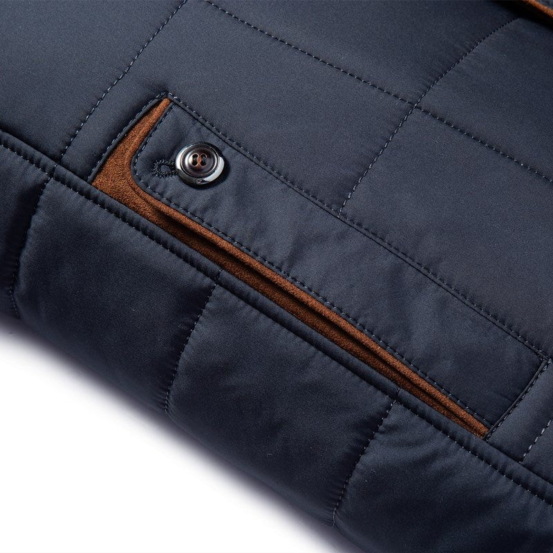 Herr – quiltad vinterjacka med avtagbar fuskpäls – elegant & varm