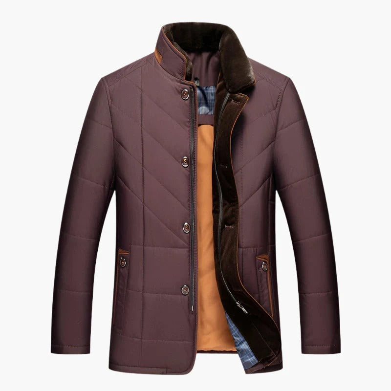 Herr – quiltad vinterjacka med avtagbar fuskpäls – elegant & varm