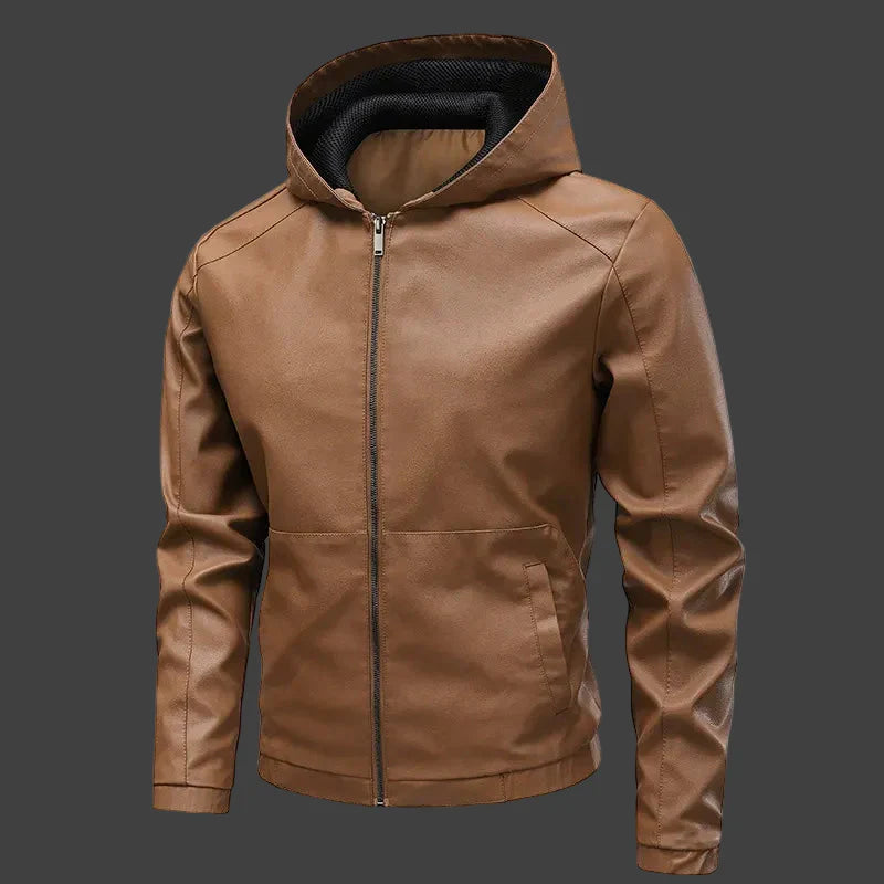 Herrjacka med Huva – Slim Fit – Glansig Yta – Paneler – Dragkedja – Elastiska Muddar