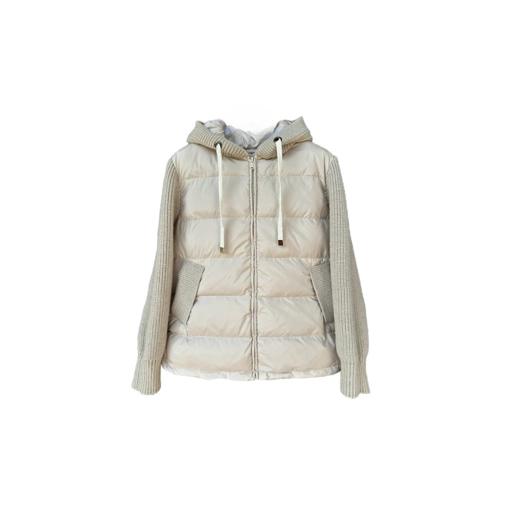 Lättstickad "fake two-piece" puffer, vit nyhet med dunlook