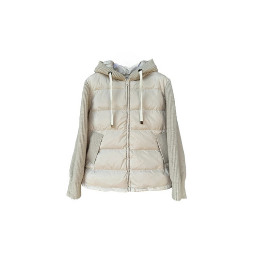 Lättstickad "fake two-piece" puffer, vit nyhet med dunlook