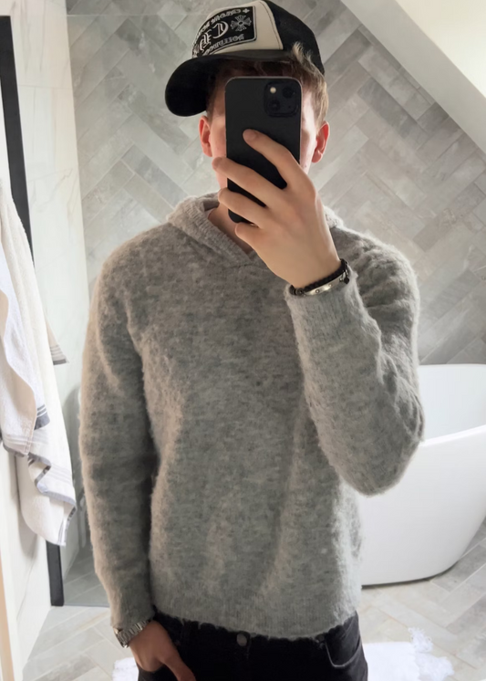 Fluffy Knitted Grey Hoodie 