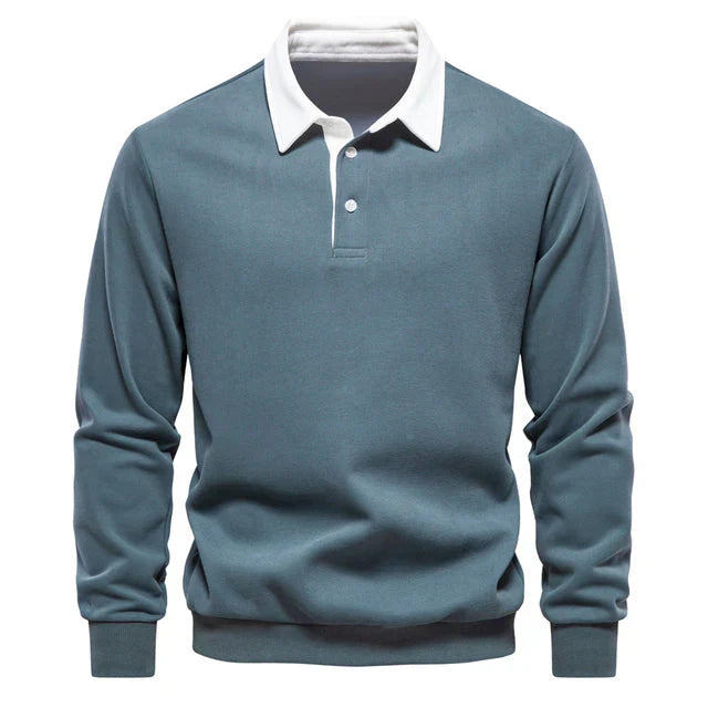 Mäns Långärmad Poloshirt Klassisk Krage Bomull