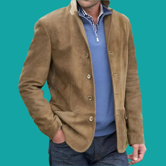 Herrjacka – Regular Fit – Lyxigt Tyg – Ståkrage – Knappar – Vintage Stil