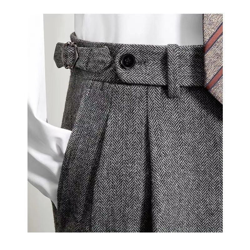 Herr Fritidsbyxor Avslappnad Tweed Vintage Stil
