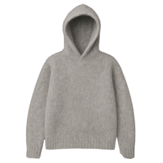Fluffy Knitted Grey Hoodie 