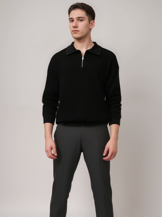 Moderiktig Half Zip Tröja med Krage för Herr | Perfekt för Vinter