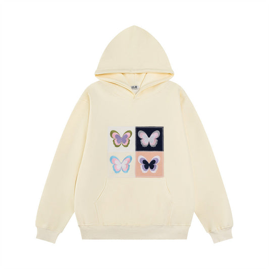 Hoodie med broderad fjärilsapplikation