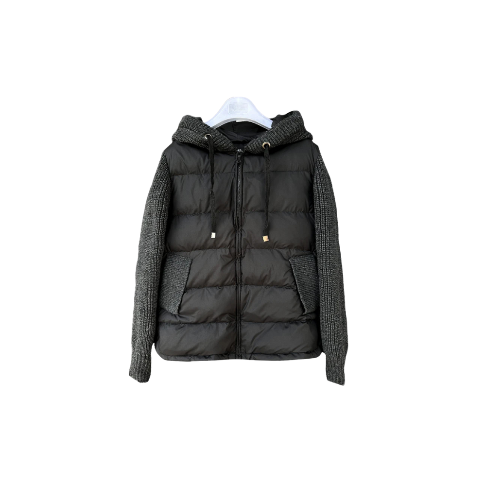 Lättstickad "fake two-piece" puffer, vit nyhet med dunlook