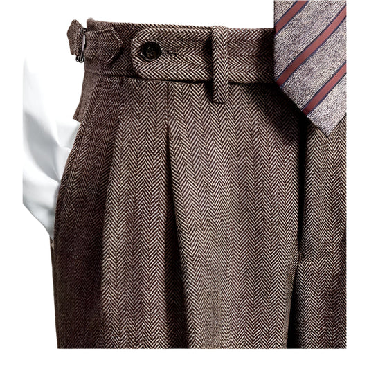 Herr Fritidsbyxor Avslappnad Tweed Vintage Stil