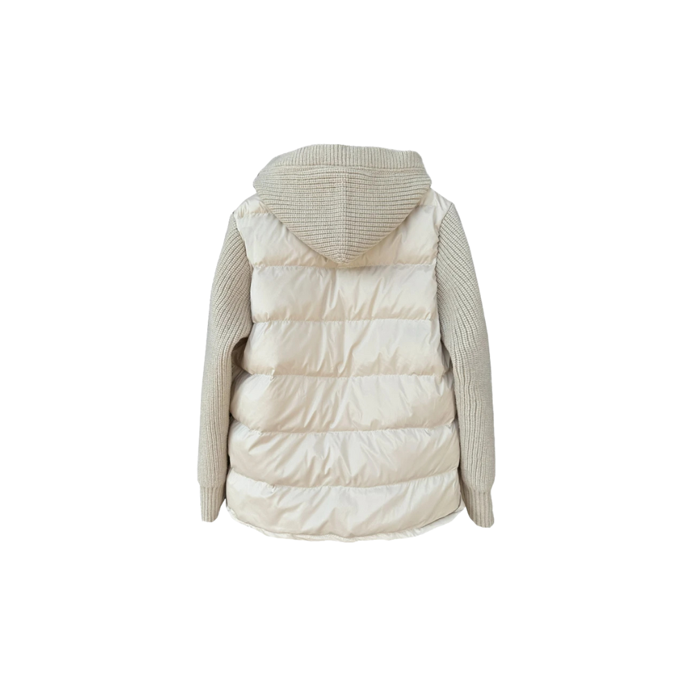 Lättstickad "fake two-piece" puffer, vit nyhet med dunlook