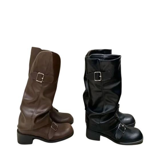 Knee high boots whit chunky heels women