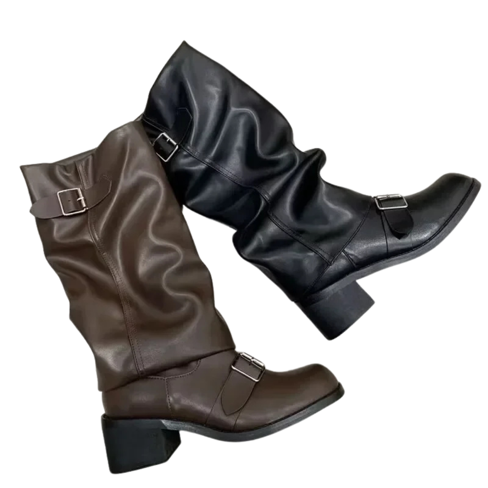 Knee high boots whit chunky heels women