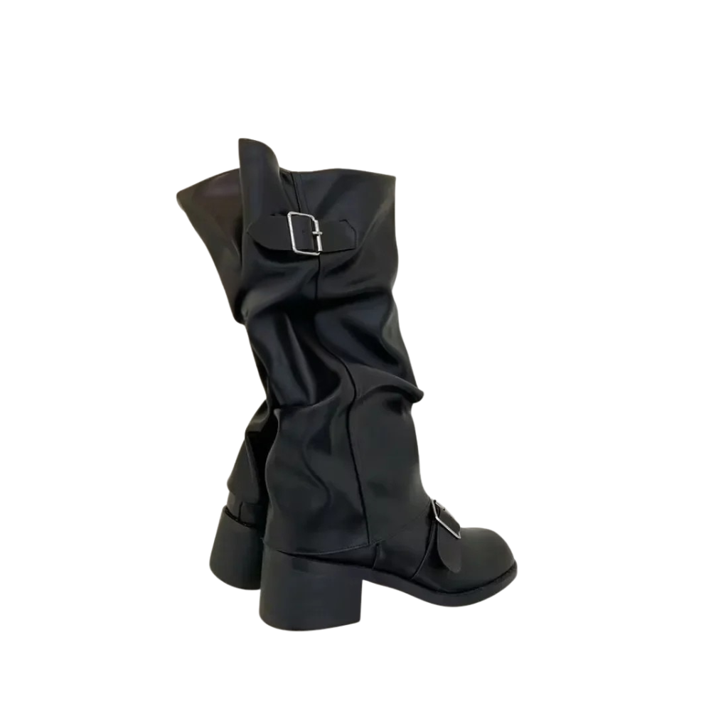 Knee high boots whit chunky heels women
