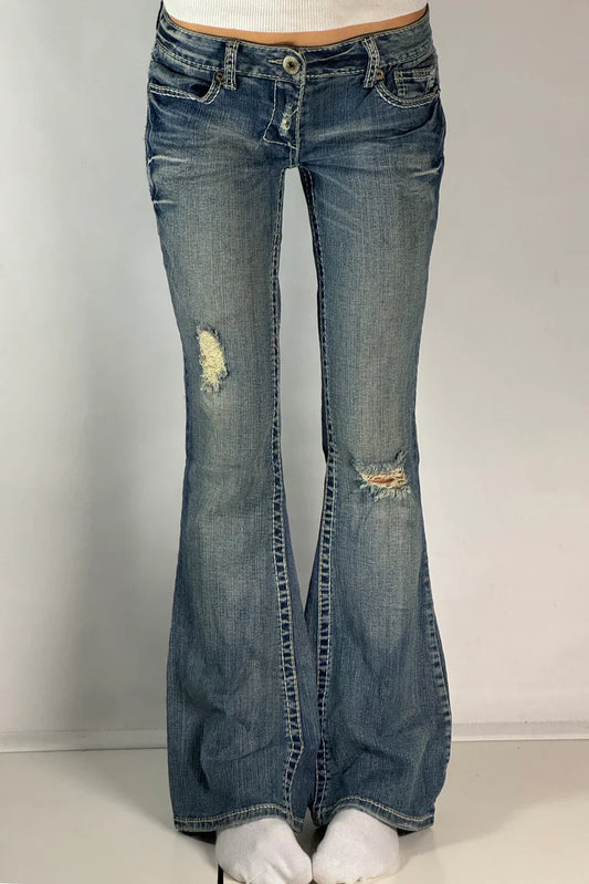 Lågmidjade jeans - Slitna